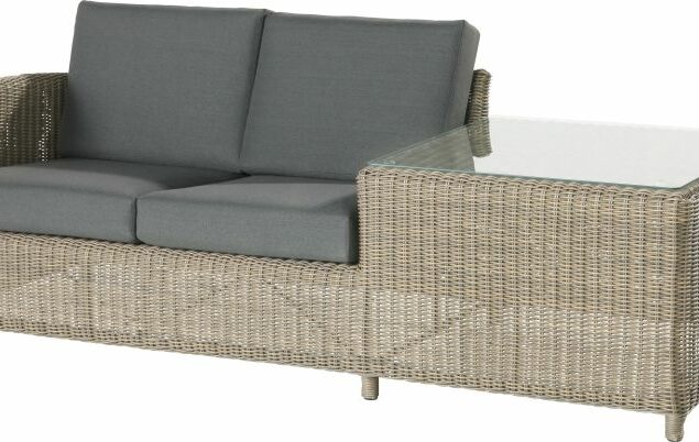4 Seasons Outdoor | Lodge living bench 2 seater right arm with end table, pure