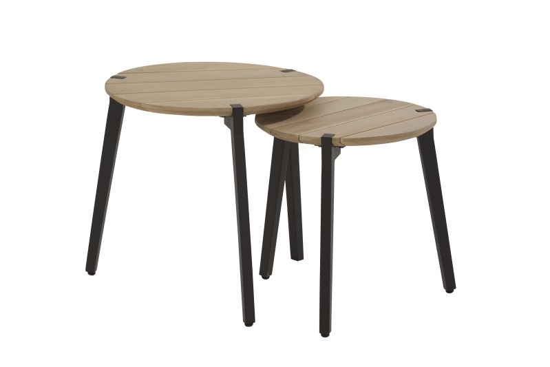 4 Seasons Outdoor Gabor round coffee table teak with aluminium legs set of 2