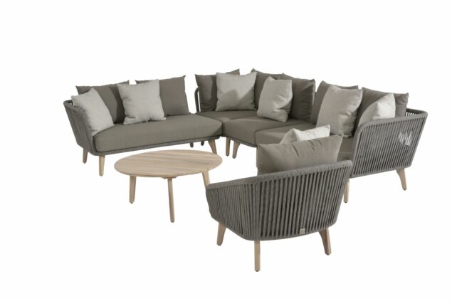 4 Seasons Outdoor Santander hoekbank met loungestoel en Gabor tafel Ø 90 cm