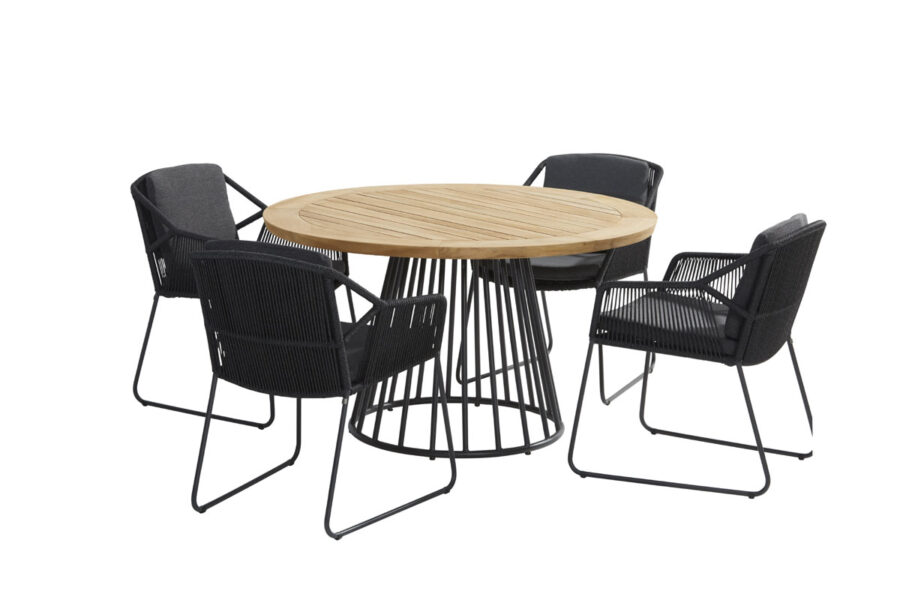 4 Seasons Outdoor Accor eetset met Ambassador Boulevard tafel Ø 130 cm