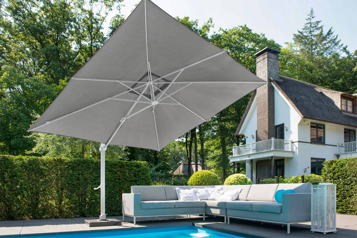 Weerkaatsing produceren slikken 4 Seasons Outdoor Siesta PREMIUM parasol 300 x300 cm mid grey, wit frame - 4  Seasons Outdoor Store