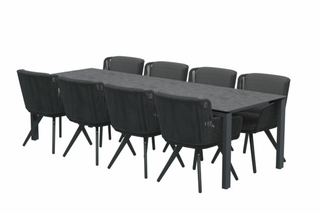 4 Seasons Outdoor Flores eetset met Goa tafel HPL blad dark grey 280 cm