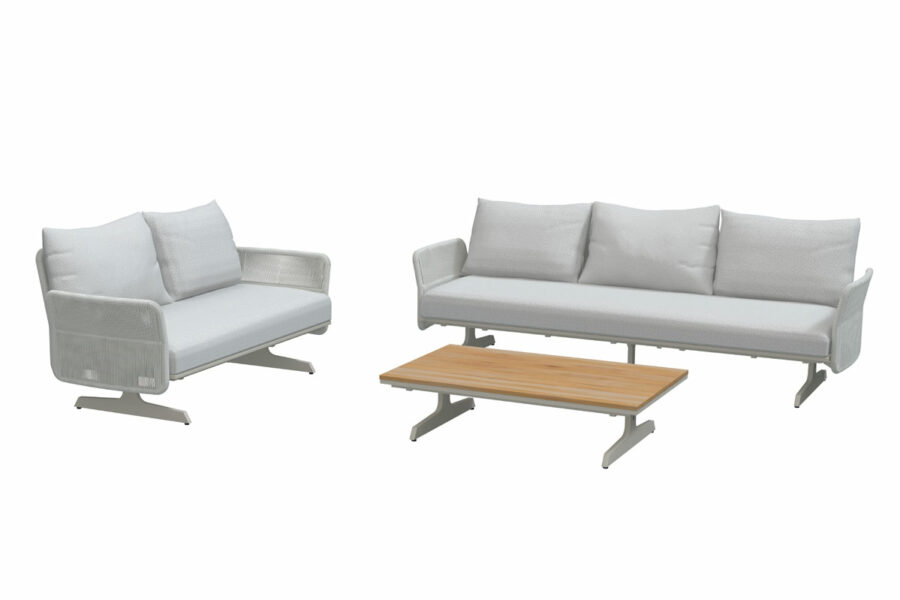 4SO Play lounge 3-seater-and-2-seater-benches with rect table