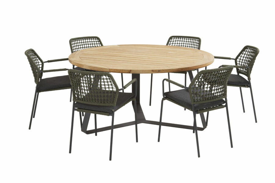 Barista green dining set with round Basso table 160 cm