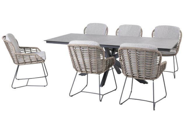 4 Seasons Outdoor Lugano dining set pure met Minerva tafel met HPL blad 220 x 95 cm dark grey