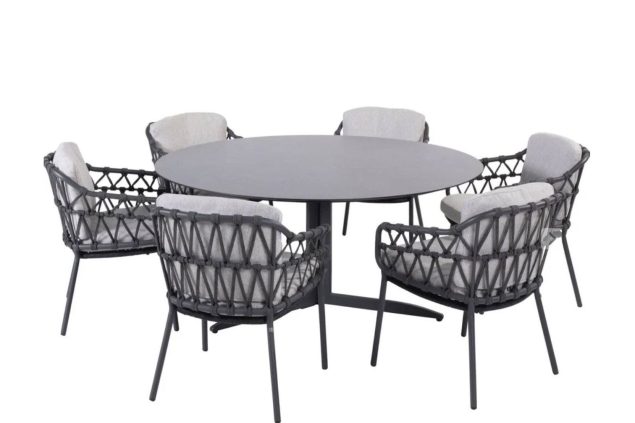 4 Seasons Outdoor Calpi dining set antraciet met Embrace tafel Ø 160 cm * Sale *