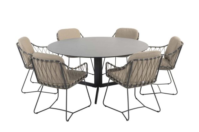 Taste by 4 Seasons Prego dining set taupe met Embrace tafel Ø 160 cm * Sale *