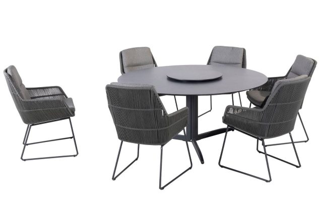 4 Seasons Outdoor Valencia dining set Platinum met Embrace tafel met HPL blad Ø 160 cm en Lazy Susan * Sale *