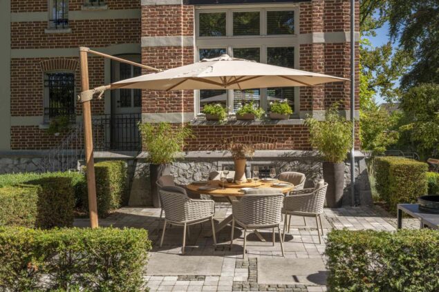 4 Seasons Outdoor Eros tuinset latte met Prado tafel teak blad Ø 160 cm * Sale *