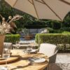 4 Seasons Outdoor Eros dining set met Prado tafel Ø 160 blad en Siesta premium parasol