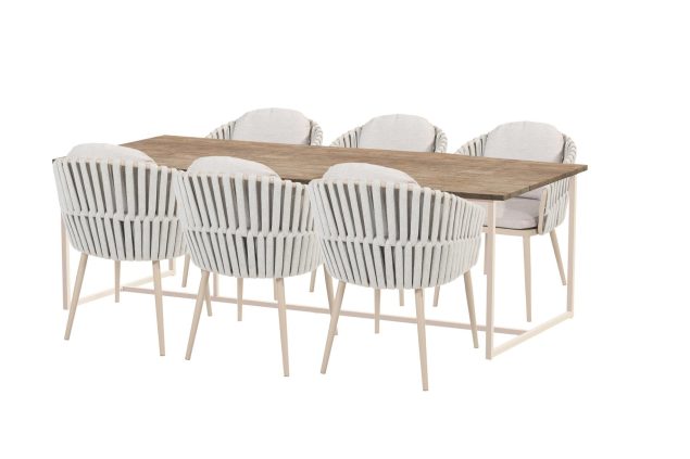 Taste by 4 Seasons Outdoor Eva dining set latte met Quatro tafel met Robusto teak blad 220 cm