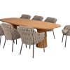 Montera dining set met Capri teak tuintafel met barrelvormig blad 280 x 110 cm