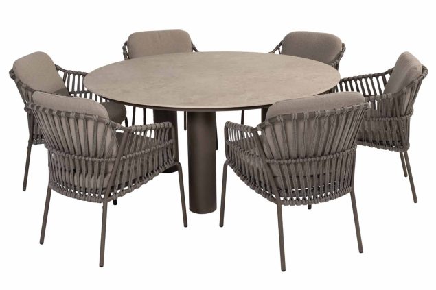 4 Seasons Outdoor Capalbio tuinset terre met Arizona tafel met keramisch blad Ø 160 cm