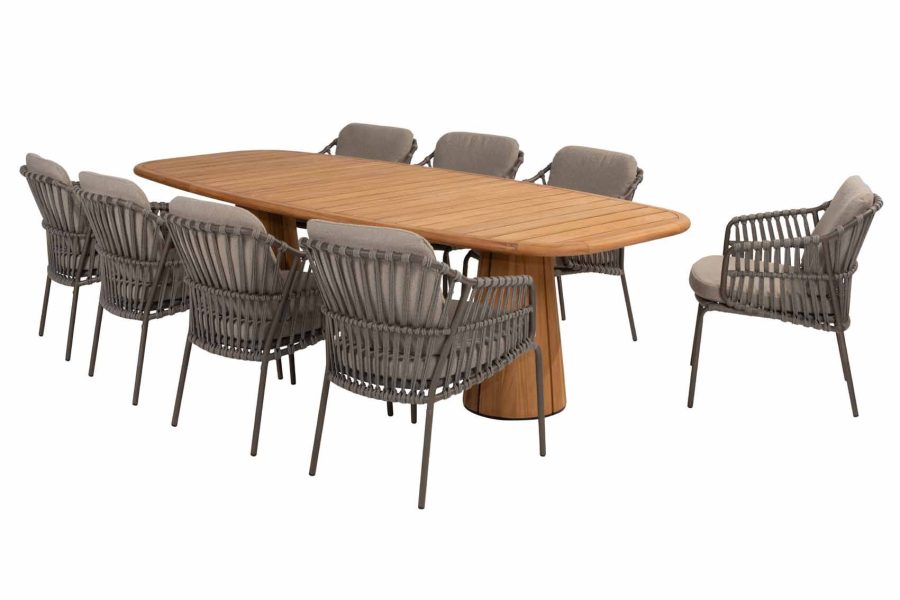 Capalbio dining set met Capri teak tuintafel met barrelvormig blad 280 x 110 cm