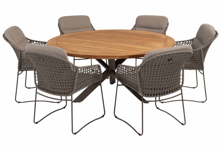 4 Seasons Outdoor Moretti dining set terre met Prado tafel terre met teak blad Ø 160 cm