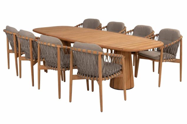 4 Seasons Outdoor Nora dining set naturel teak met Capri tafel 280 x 110 cm