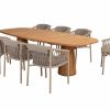 Montera dining set met Allora teak tuintafel met barrelvormig blad 280 x 110 cm