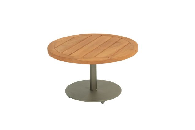 4 Seasons Outdoor Volta loungetafel olijfgroen met teak blad Ø 60 cm (H 35 cm)