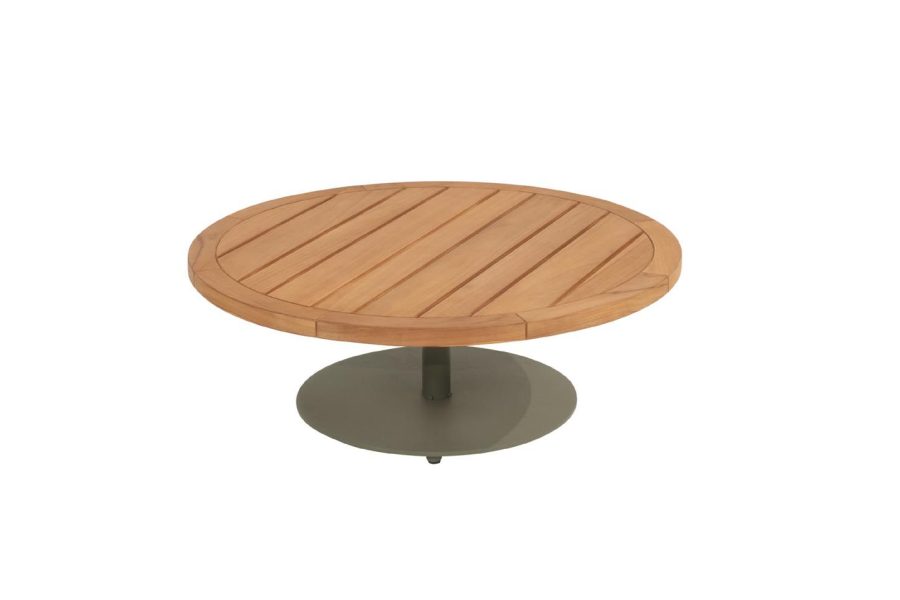 4 Seasons Outdoor Volta loungetafel olijfgroen met teak blad Ø 80 cm (H 30 cm)