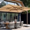 4 Seasons Outdoor Finca parasol 300 x 400 cm wedge frame en Beach doek met Granieten voet 90 kg met 4 wielen