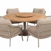 4 Seasons Outdoor Sardinia low dining set latte met Saba tafel latte met teak blad Ø 160 cm