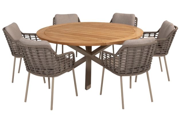 Taste by 4 Seasons Puglia tuinset latte met Prado tafel met teak blad Ø 160 cm