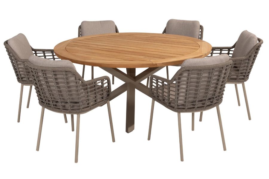 Taste by 4 Seasons Puglia tuinset latte met Prado tafel met teak blad Ø 160 cm