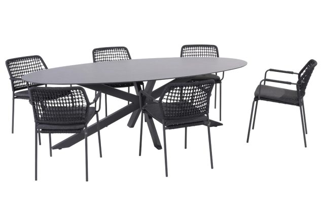 Taste by 4 Seasons Barista tuinset antraciet met Privada tafel met ellips HPL blad slate anthracite 240 x 107 cm