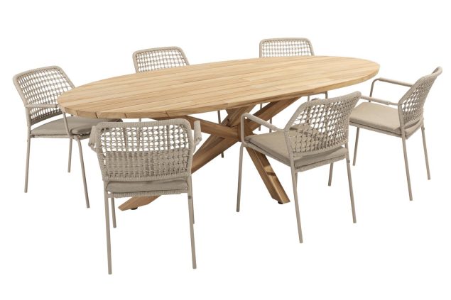 Taste by 4 Seasons Barista tuinset latte met Prado teak tafel met ovaal blad 240 x 115 cm