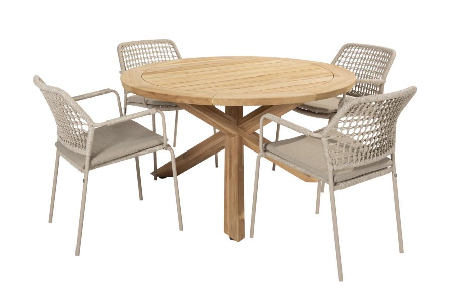 Taste by 4 Seasons Barista tuinset latte met Prado teak tafel met rond blad Ø 130 cm