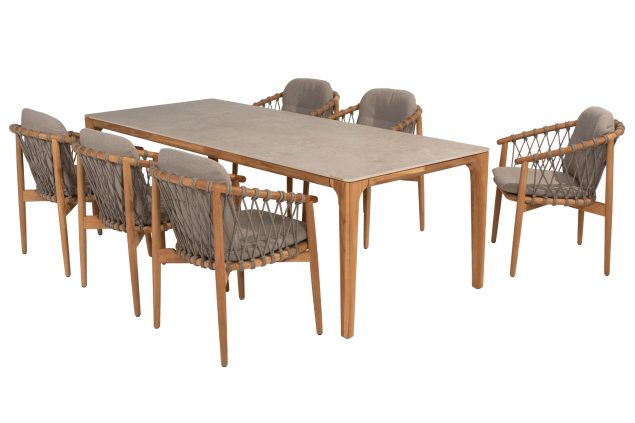 4 Seasons Outdoor Nora tuinset naturel teak met Liam tafel 240 x 100 cm
