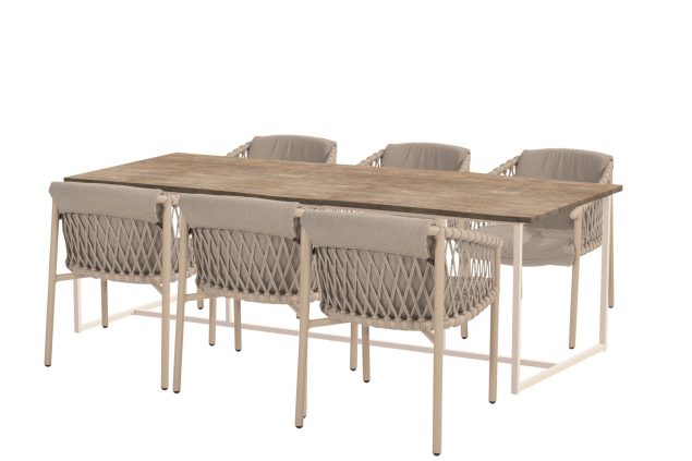 4 Seasons Outdoor Allora tuinset latte met Quatro tafel met Robusto teak blad 220 x 95 cm * Sale *