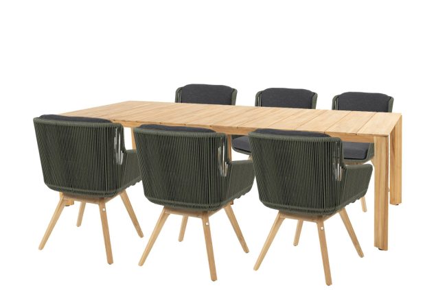4 Seasons Outdoor Flores tuinset groen met Lucas teak tafel 240 cm * Sale *