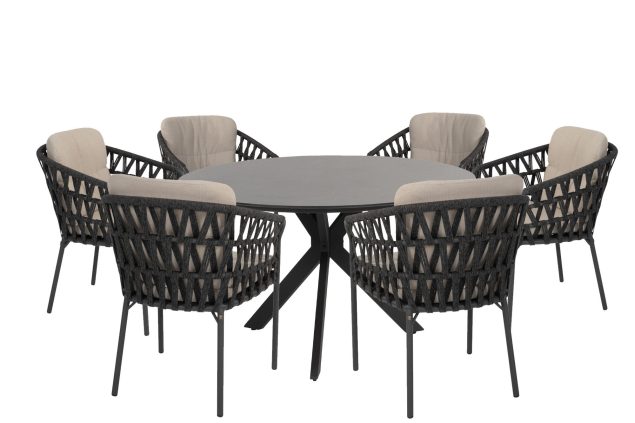 Taste by 4 Seasons Albareto tuinset antraciet met RVS Locarno tafel met HPL blad Ø 160 cm slate anthracite