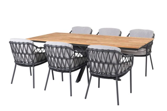 4 Seasons Outdoor Calpi tuinset antraciet met Minerva tuintafel teak blad 220 x 95 cm * Sale *