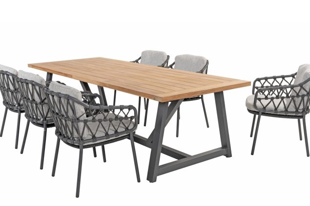 4 Seasons Outdoor Calpi tuinset antraciet met Noah tuintafel teak blad 260 x 100 cm SALE