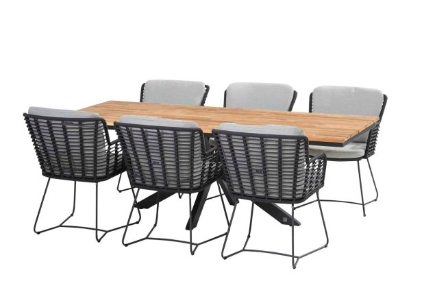 4 Seasons Outdoor Fabrice tuinset met Minerva tafel teak blad 220 cm SALE