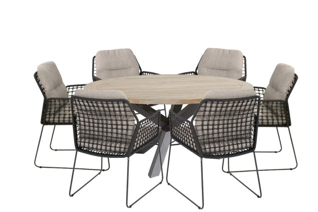 Taste by 4 Seasons Rhodos tuinset met Louvre tafel teak blad Ø 160 cm SALE