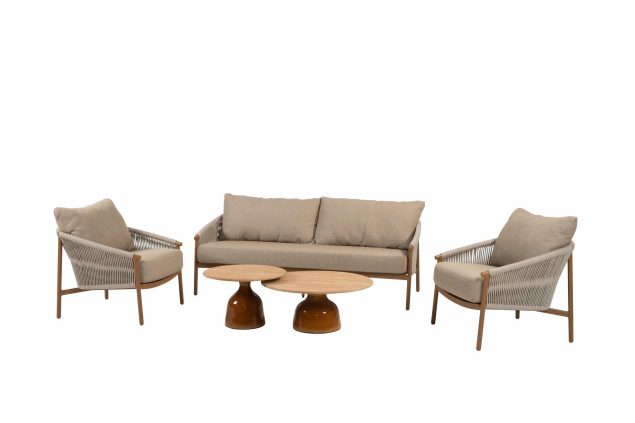 4 Seasons Outdoor Milos loungeset met set June tafels met bladen Ø 60 cm en Ø 80 cm