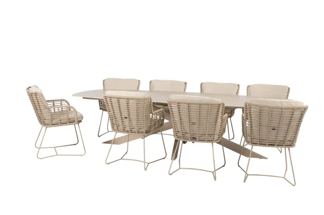 4 Seasons Outdoor Fabrice tuinset latte met Prado tafel met keramisch blad in barrelvorm 300 cm SALE