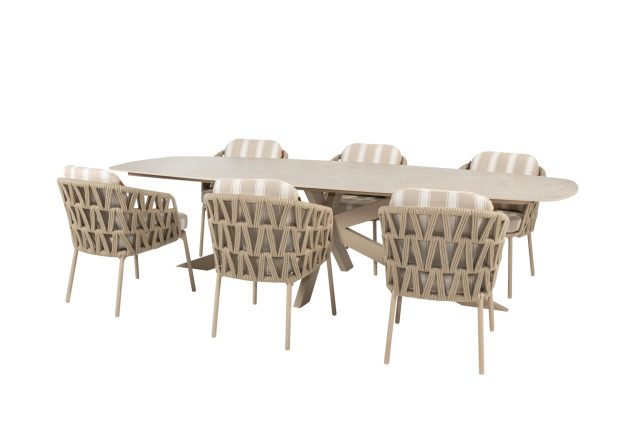4 Seasons Outdoor Beverly tuinset latte met Prado tafel met keramisch blad 240 cm