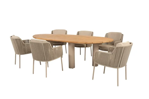 4 Seasons Outdoor Bernini tuinset Latte met Estate tafel met teak blad 240 cm