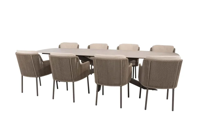 4 Seasons Outdoor Bernini tuinset terre met Prado tafel met barrelvormig blad 300 cm
