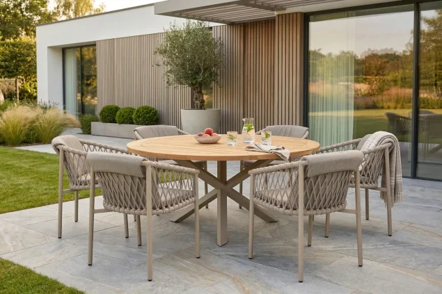 4 Seasons Outdoor Allora tuinset latte met Prado tafel met teak