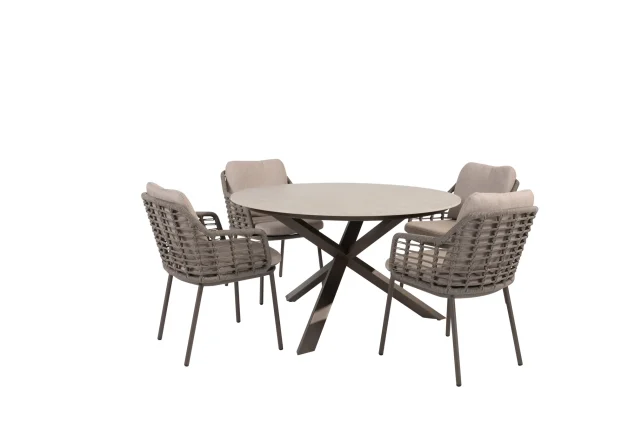 Taste by 4 Seasons Puglia tuinset terre met Prado tafel met keramisch blad Ø 130 cm