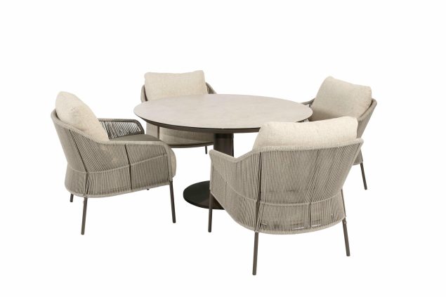 Taste by 4 Seasons Florence low dining tuinset terre met Sarah tafel met geprint keramisch blad Ø 130 cm