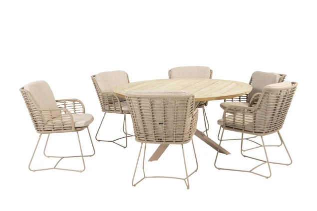 4 Seasons Outdoor Fabrice tuinset latte met Prado tafel met teak blad Ø 160 cm SALE