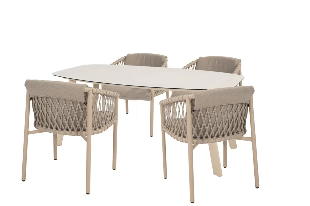 4 Seasons Outdoor Allora tuinset latte met Manolo tafel met geprint keramisch blad 180 cm SALE