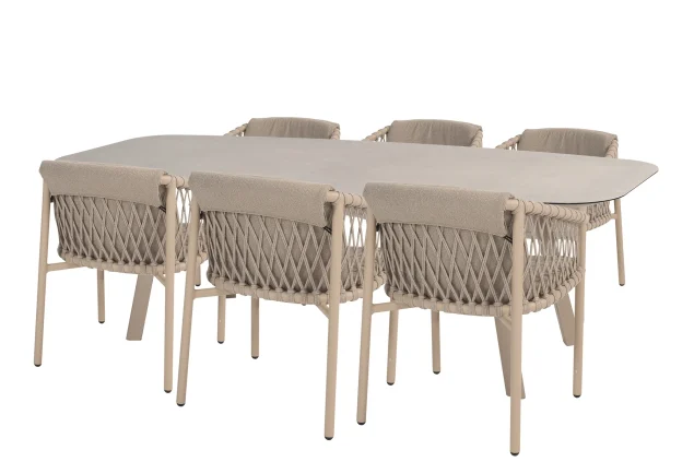 4 Seasons Outdoor Allora tuinset latte met Manolo tafel met geprint keramisch blad 240 cm SALE