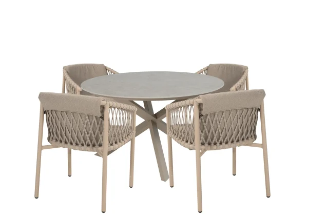 4 Seasons Outdoor Allora tuinset latte met Prado tafel met keramisch blad Ø 130 cm SALE